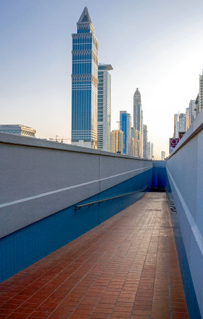 Dubai, U.A.E. - November 15, 2006:  Perspective view of the architectures of the business area of the  Sheik Zaied Road.のeditorial素材