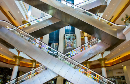Dubai, U.A.E. - February 18,  2007:  The escalators of the Wafy City Mall
