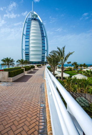 Dubai, U.A.E. - February 19,  2007: View of the famous luxury Burj Al Arab hotelのeditorial素材