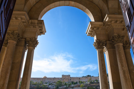 Israel, Jerusalem, view on the city from  the Gethsemane Basilicaの写真素材