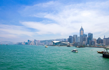 Hong Kong, China - September 22,  2007:  The city seen from the Star Ferry Terminal of the Victoria harbor.のeditorial素材