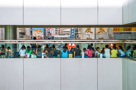 Hong Kong, China - September 23,  2007: The raised walkway in the new city center, weekly meeting point for maidsのeditorial素材