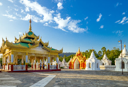 Mandalay,  Myanmar - January 13, 2012: Tourists in the Shwenandaw Kyaung golden pagoda sanctuary.のeditorial素材