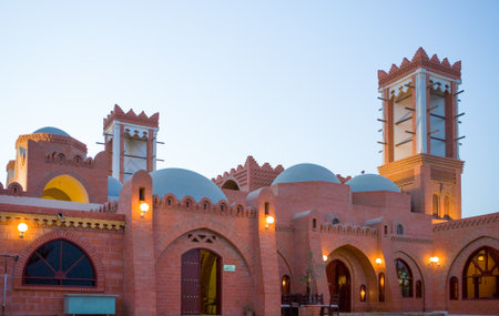 Doha,  Qatar - February 19, 2006:  A traditional palace with wind towersのeditorial素材