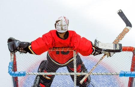 Doha,  Qatar - April 7, 2006: An  ice skating player in an elegant shopping center of the cityのeditorial素材