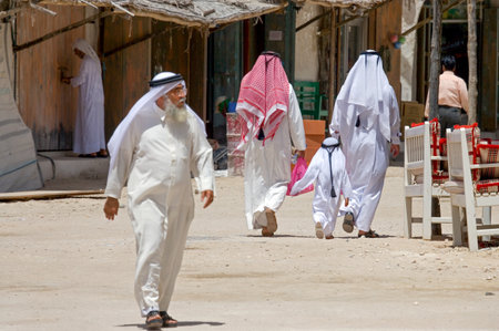 Doha,  Qatar - April 8, 2006: Local people in the Souq Wakif in the old city centerのeditorial素材