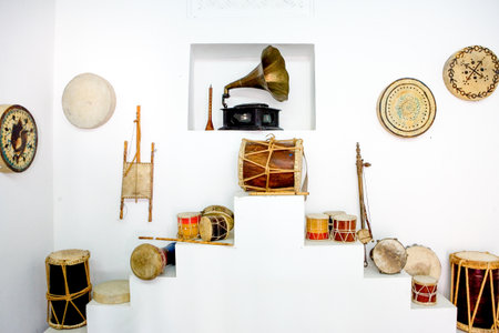 Doha,  Qatar - April 9, 2006: Traditional musical instruments in the National Museum