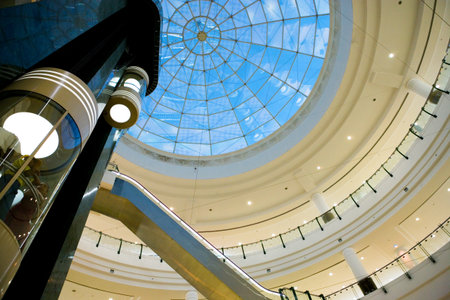 Doha,  Qatar - February 16, 2006:   Upward view of the architectures of an elegant shopping center