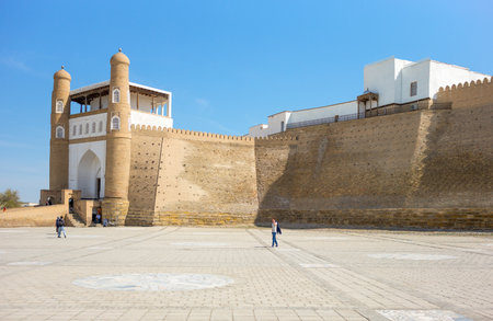 Buckara, Uzbekistan - Aprilr 16, 2014: People in the square of the Ark fortressのeditorial素材
