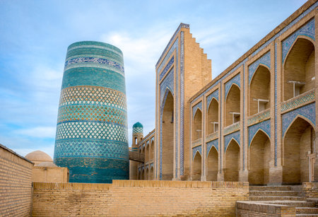 Uzbekistan, Khiva, the Kalta Minor minaret at Muhammad Amin Khan Madrassahのeditorial素材