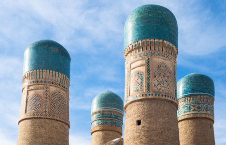 Uzbekistan, Bukhara, the Char Minar (four minarets) mosque and madrassahのeditorial素材