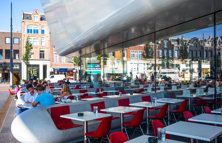 Amsterdam, Holland - July 23, 2014: People in a restaurant of the Museum plainのeditorial素材