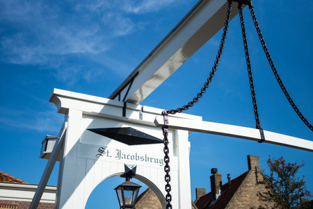 Monnickemdam, Holland - July 24, 2014: Waterland district,  a small drawbridge in the old townのeditorial素材