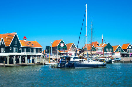 Volendam, Holland - July 24, 2014: Waterland district, the harbour in front of the town centerのeditorial素材