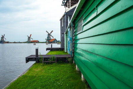 Holland, Waterland district, Zaandam, the famous area of the millsの写真素材