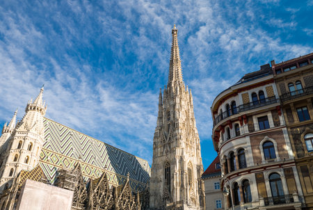 Austria, Vienna, the St Stephen's Cathedral with the imposing bell towerのeditorial素材