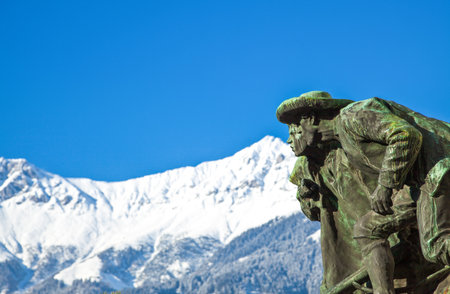 Innsbruck, Austria - February 8, 2010:  View of the snowy mountain from the the Goldner Adler monumentのeditorial素材