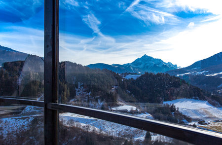 Austria,  Innsbruck,  panoramic wiew over the mountains from the Bergisel skijamping stadiumのeditorial素材