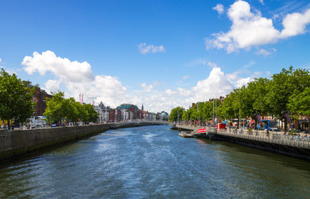 Dublin, Ireland - August 3, 2013:  View of the city on the Liffey river in the Temple Bar districtのeditorial素材