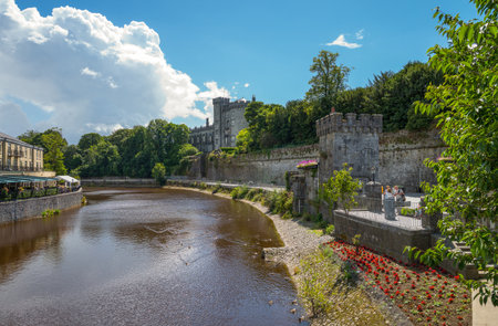 Kilkenny,  Ireland - August 2, 2013:  View of the Castle from the John bridge on the Nore riverのeditorial素材