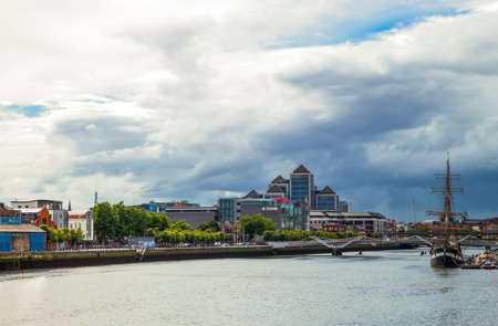 Dublin, Ireland - August 3, 2013:  Nord Wall quay, view of the Finanacial Center palacesのeditorial素材