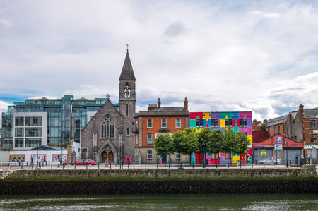 Dublin, Ireland - August 3, 2013: Palaces and church of City quayのeditorial素材