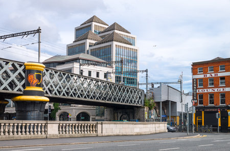 Dublin, Ireland - August 3, 2013: The Financial district seen from Button bridgeのeditorial素材