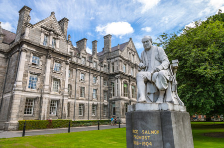 Dublin, Ireland - August 3, 2013: The Salmon statue in the Trinity Collegeのeditorial素材