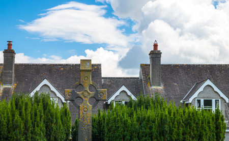 Ireland, Kilkenny, traditional houses in front of the St Canice's cathedralのeditorial素材