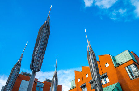 Ireland, Dublin, the spires of Mooting House square in the Temple Bar quarter