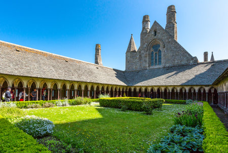 Mont St. Michel, France - May 22, 2012: Normandy, the church seen from the cloister of the abbeyのeditorial素材