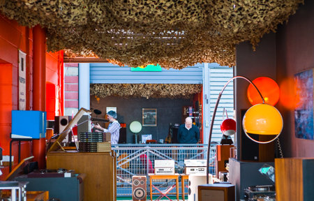 Paris,  France - October 4, 2009:  Port Glignancourt area,  a store in the Dauphine market.のeditorial素材