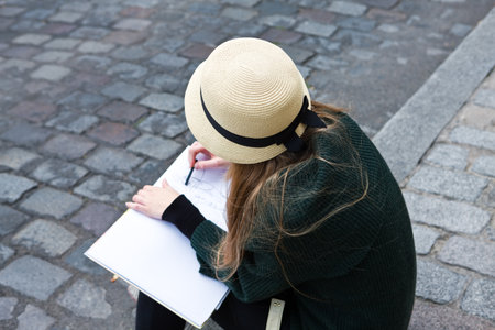 Paris,  France - October 4, 2009:  Montmartre, a young painter in Rue Norvins.のeditorial素材