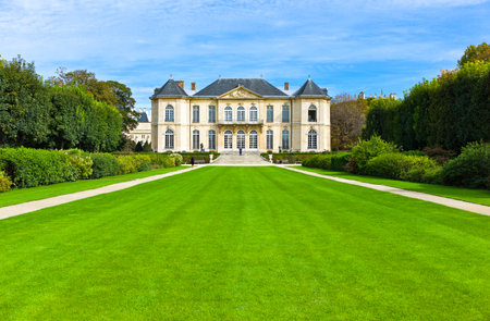 Paris,  France - August 31, 2011:  The Rodin Museum palace seen from the garden.のeditorial素材