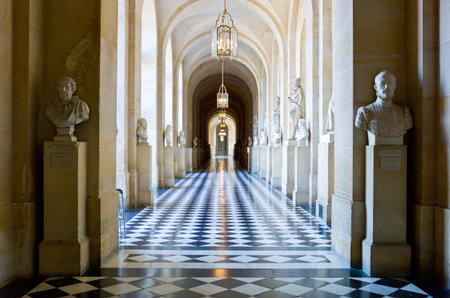 Paris,  France - August 31, 2011: A gallery with busts in  the Royal Palace of Versailles.のeditorial素材