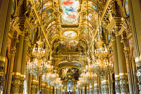 Paris,  France - September 1, 2011: The great hall of the OpÃ©ra Garnier palace.のeditorial素材