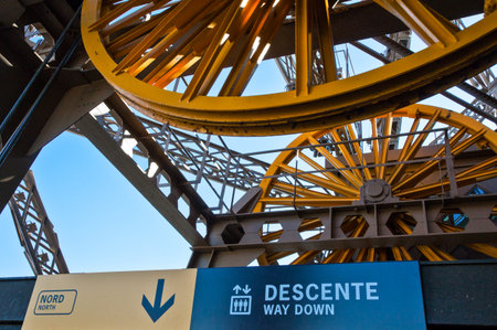 Paris,  France - September 28, 2011:  The elevator wheels in the inside of the Eiffel towerのeditorial素材