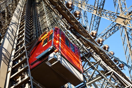 Paris,  France - September 28, 2011: The main elevator in the inside of the Eiffel tower.のeditorial素材