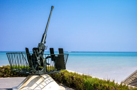 Ouistreham, France, Normandy, an old anti-aircraft weapon in the places of the Second World War lending.の写真素材