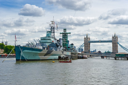 London, England - June 30, 2008:  The warship HMS Belfast today a museumのeditorial素材