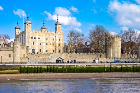 London, England - February 1, 2012: The London Tower seen from the Thames river