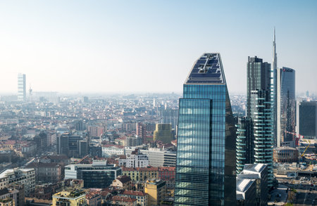 Milan, Italy - February 18, 2015: City scape from the Grattacielo of Della Repubblica squareのeditorial素材
