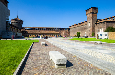 Milan, Italy - May 3, 2012: The Castello Sforzesco courtyardのeditorial素材