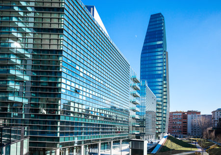 Milan, Italy - January 26, 2015:  Porta Nuova, the Diamond Tower seen from Aalto squareのeditorial素材