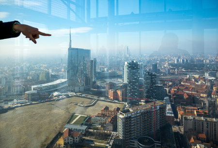 Milan, Italy - February 8, 2015:  the Porta Nuova towers seen from Palazzo Lombardia  insideのeditorial素材