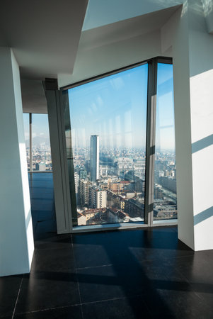 Milan, Italy - February 9, 2015: Porta Nuova, panoramic view from the Diamond Tower insideのeditorial素材