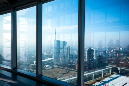 Milan, Italy - February 8, 2015:  the Porta Nuova towers seen from Palazzo Lombardia  insideのeditorial素材