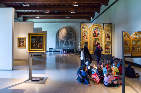 Milan, Italy - May 3, 2012: Young people in the Castello Sforzesco Museumのeditorial素材
