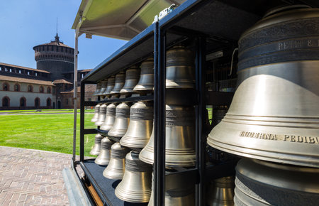 Milan, Italy - May 3, 2012:  Bells in the Castello Sforzesco courtyardのeditorial素材