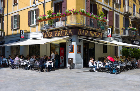 Milan, Italy - May 3, 2012:  A bar restaurant in the Brera quarterのeditorial素材